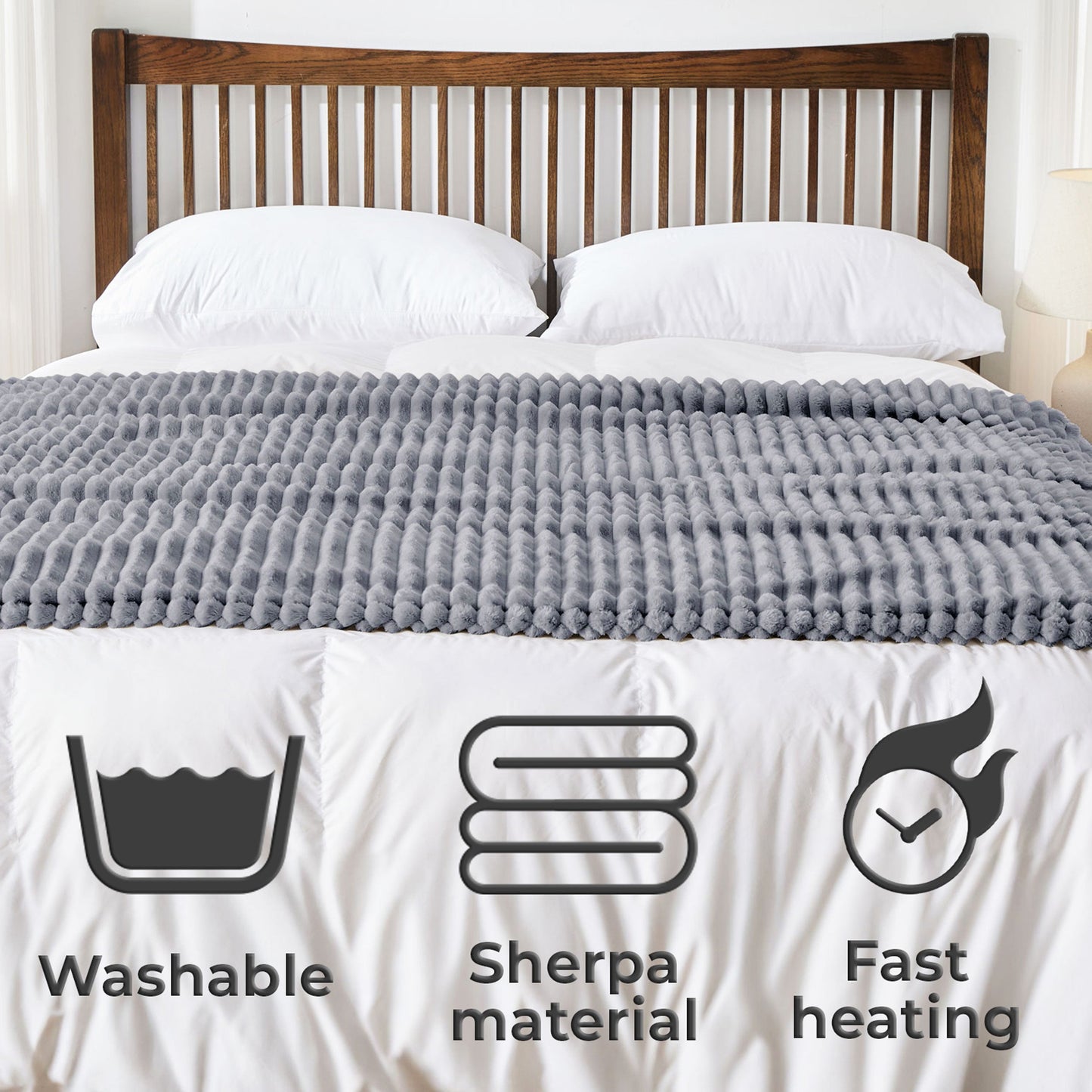 Neo Grijze Elektrische Deken Verwarmde Fleece Overdeken