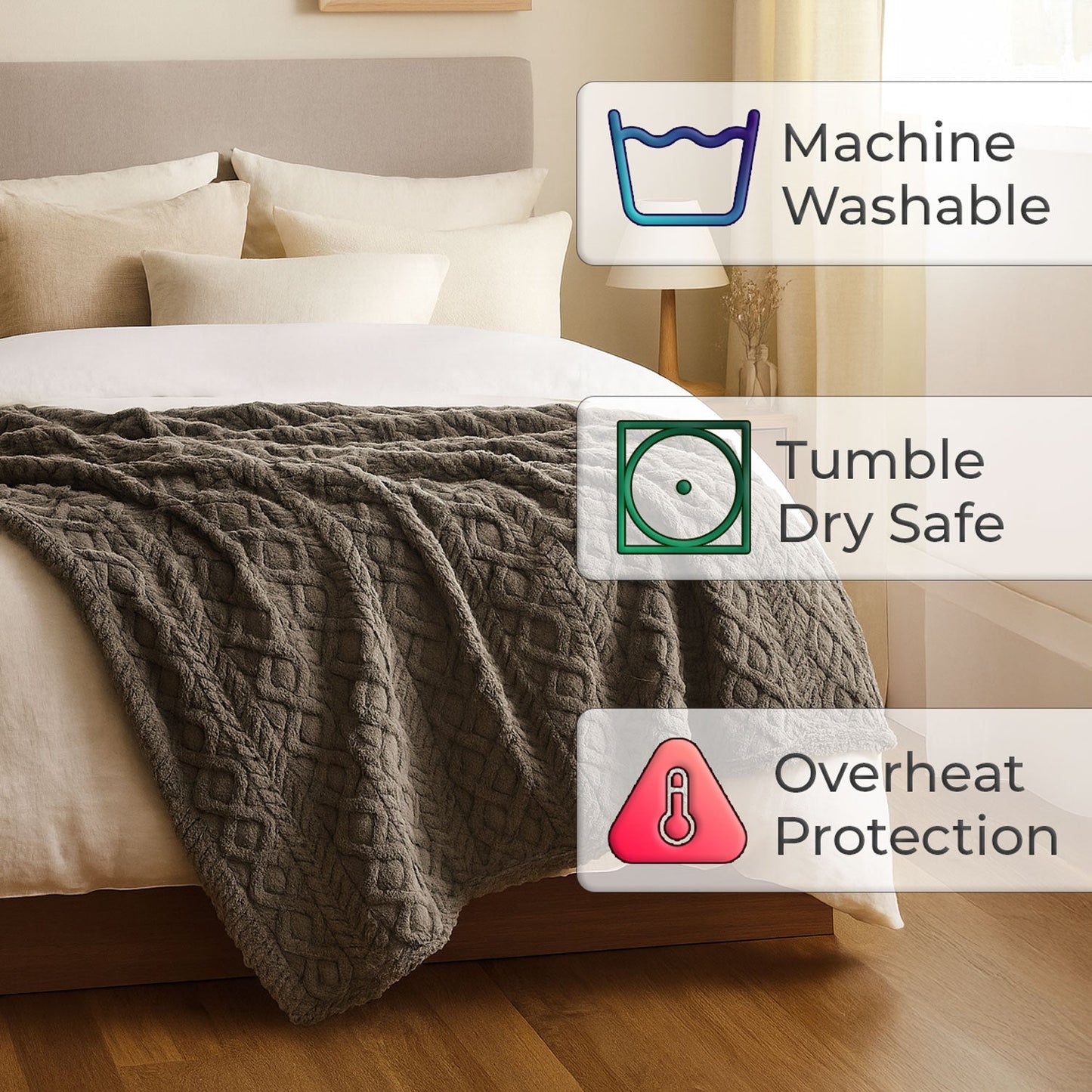 Neo Grijze Elektrische Kabelgebreide Verwarmde Deken