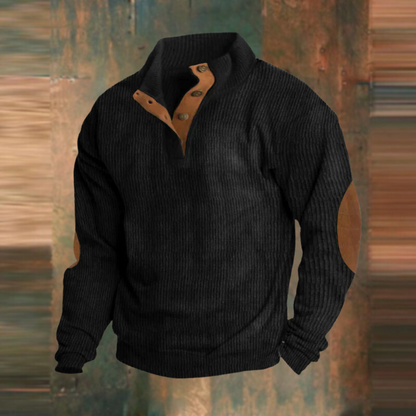 Winter Pullover - Herren warmer Pullover mit Knopfleiste und Ellenbogenpatches