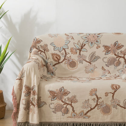 Couverture de lit en coton à motif floral et pompons - Motif Orchid Trail