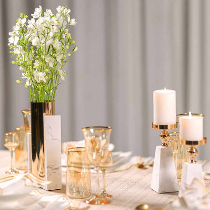 Élégant bougeoir pyramidal en marbre doré pour la décoration intérieure et les cadeaux