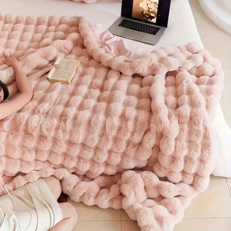 Cozy Rabbit Faux Fur Throw Blanket for Soft Warmth and Comfort
