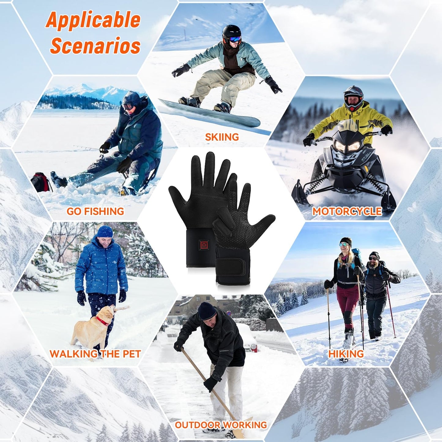 Gants d'hiver chauffants rechargeables pour les sports et activités de plein air