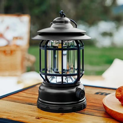 Vintage LED Camping Lantern - Rechargeable Outdoor Light for Hiking