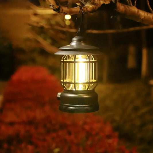 Vintage LED Camping Lantern - Rechargeable Outdoor Light for Hiking