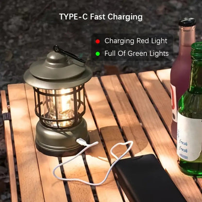 Vintage LED Camping Lantern - Rechargeable Outdoor Light for Hiking