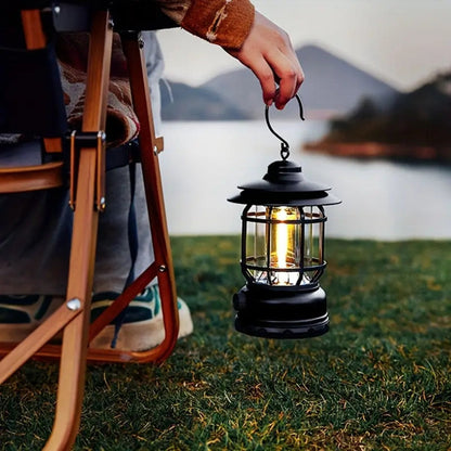 Vintage LED Camping Lantern - Rechargeable Outdoor Light for Hiking