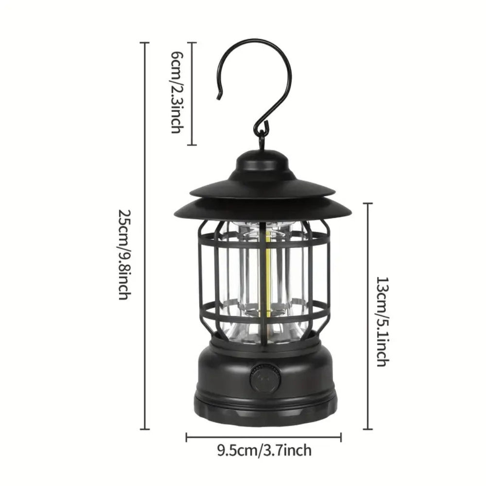 Vintage LED Camping Lantern - Rechargeable Outdoor Light for Hiking