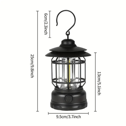 Vintage LED Camping Lantern - Rechargeable Outdoor Light for Hiking