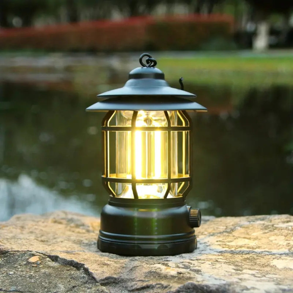Vintage LED Camping Lantern - Rechargeable Outdoor Light for Hiking
