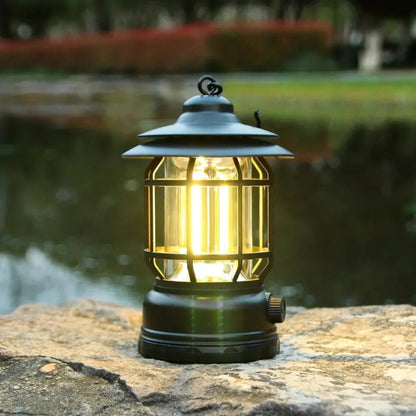 Vintage LED Camping Lantern - Rechargeable Outdoor Light for Hiking