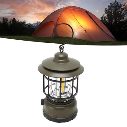 Vintage LED Camping Lantern - Rechargeable Outdoor Light for Hiking