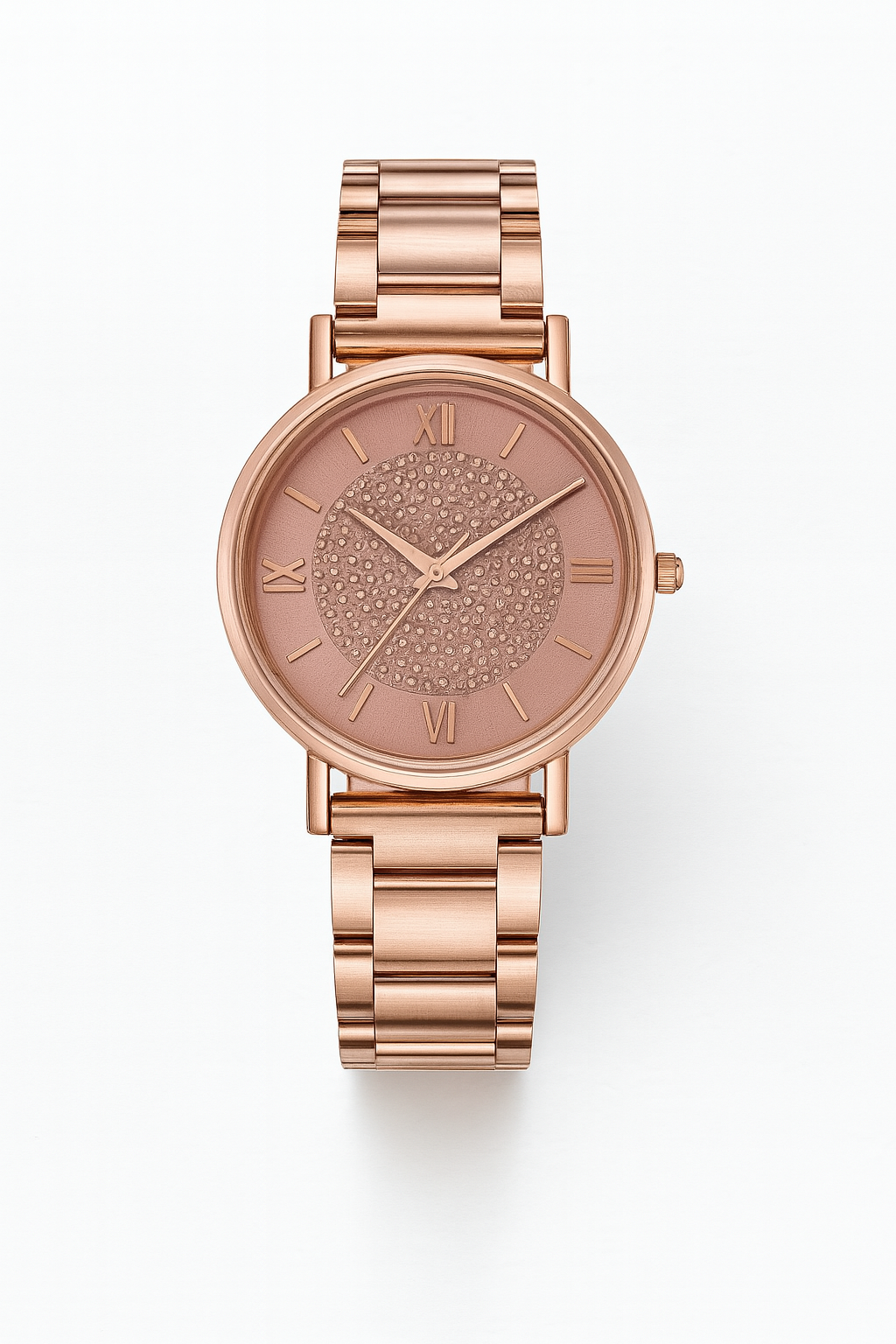 Montre pour femme à cadran violet et boîtier en or rose orné de cristaux