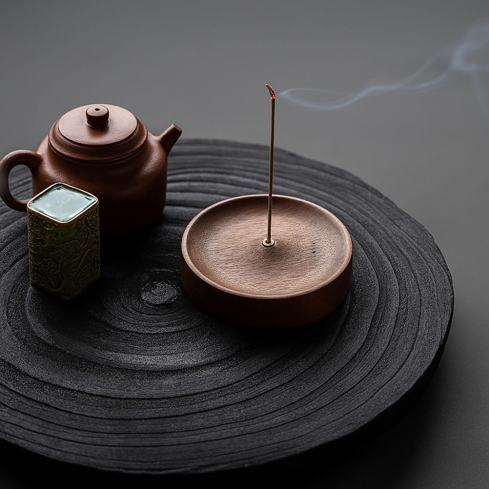 Wooden Round Ash Catcher Incense Stick Holder for Home Decor