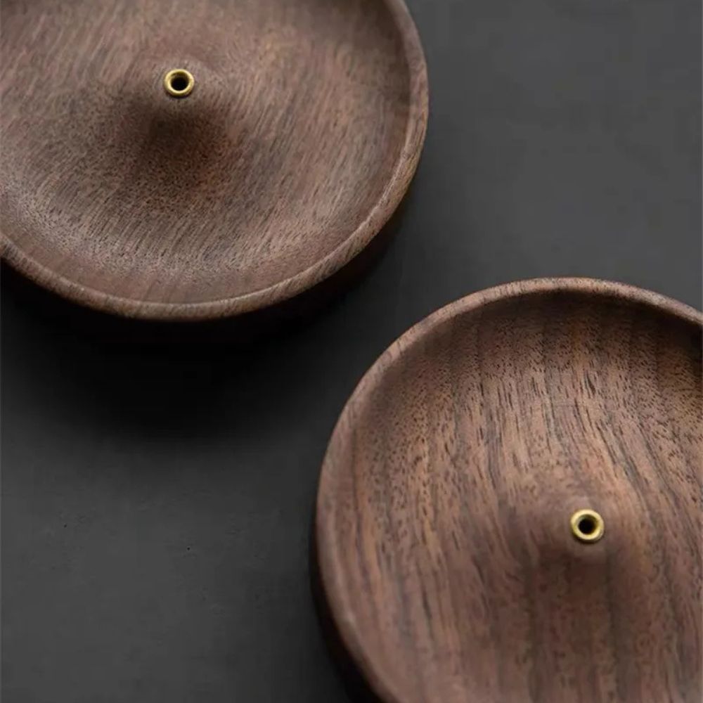 Wooden Round Ash Catcher Incense Stick Holder for Home Decor