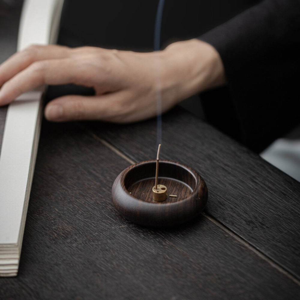 Natural Round Solid Wood Incense Holder for Sticks - Home Decor