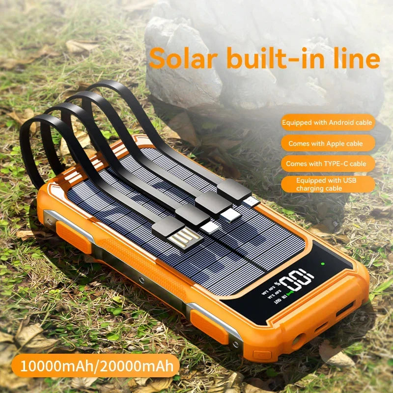 Solar Powerbank Voltora 20K | 20.000mAh | 4-in-1 Kabel | Schnellladung & Notfall-LED | Für iPhone & Samsung