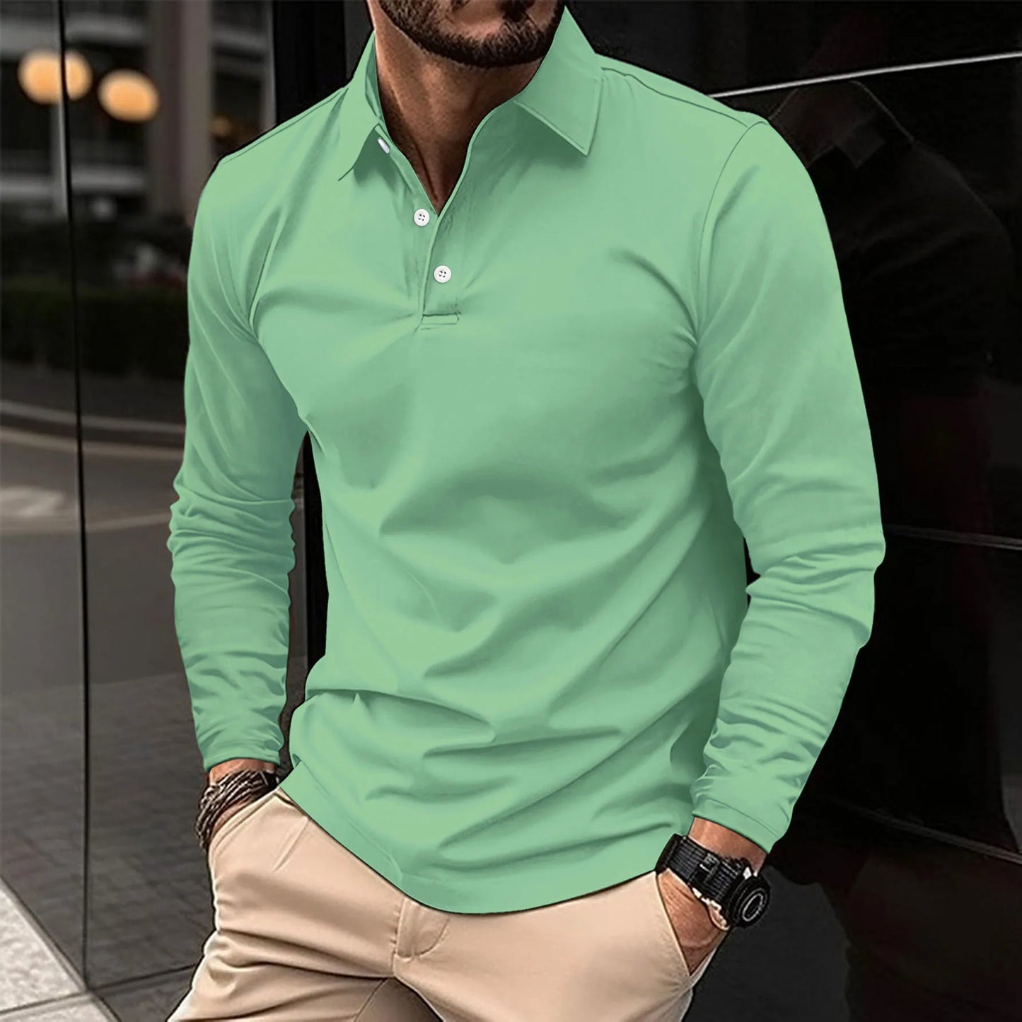 Polo-Shirt - Herren Poloshirt mit Kragen und langen Ärmeln