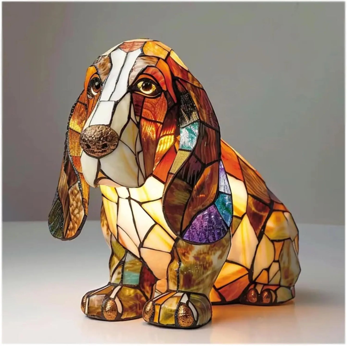 Colorful Stained Glass Dog Table Lamp – Cute Decorative Lighting