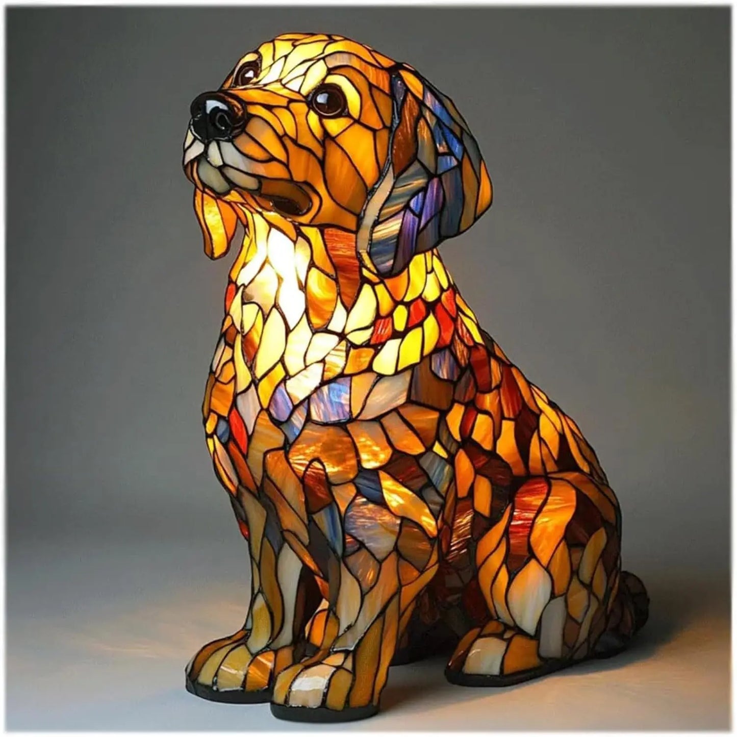 Colorful Stained Glass Dog Table Lamp – Cute Decorative Lighting