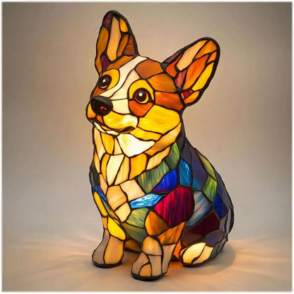 Colorful Stained Glass Dog Table Lamp – Cute Decorative Lighting