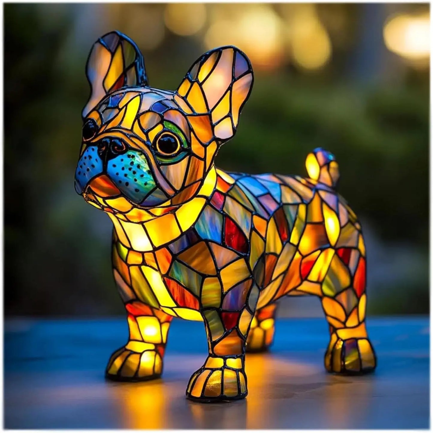 Colorful Stained Glass Dog Table Lamp – Cute Decorative Lighting