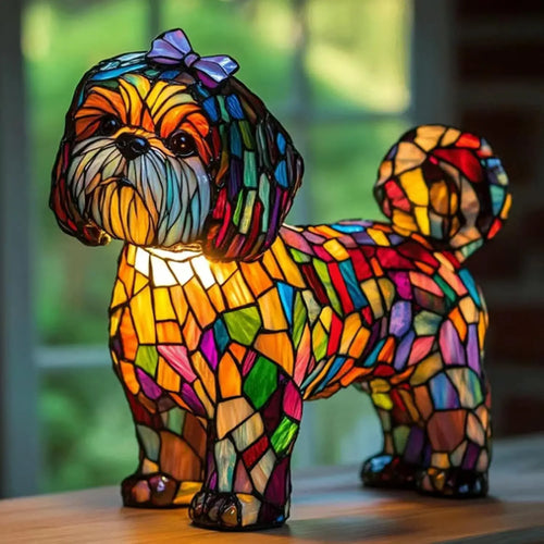 Colorful Stained Glass Dog Table Lamp – Cute Decorative Lighting