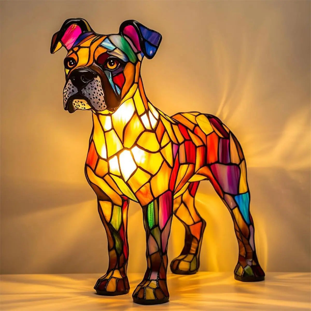 Colorful Stained Glass Dog Table Lamp – Cute Decorative Lighting