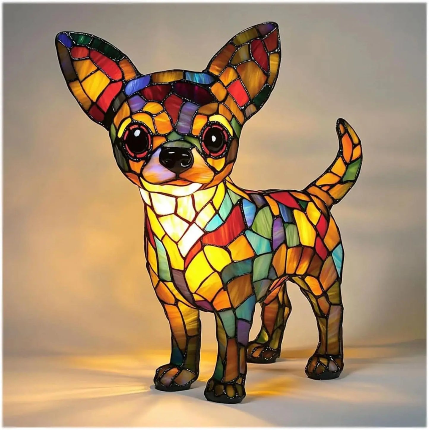 Colorful Stained Glass Dog Table Lamp – Cute Decorative Lighting
