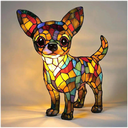 Colorful Stained Glass Dog Table Lamp – Cute Decorative Lighting