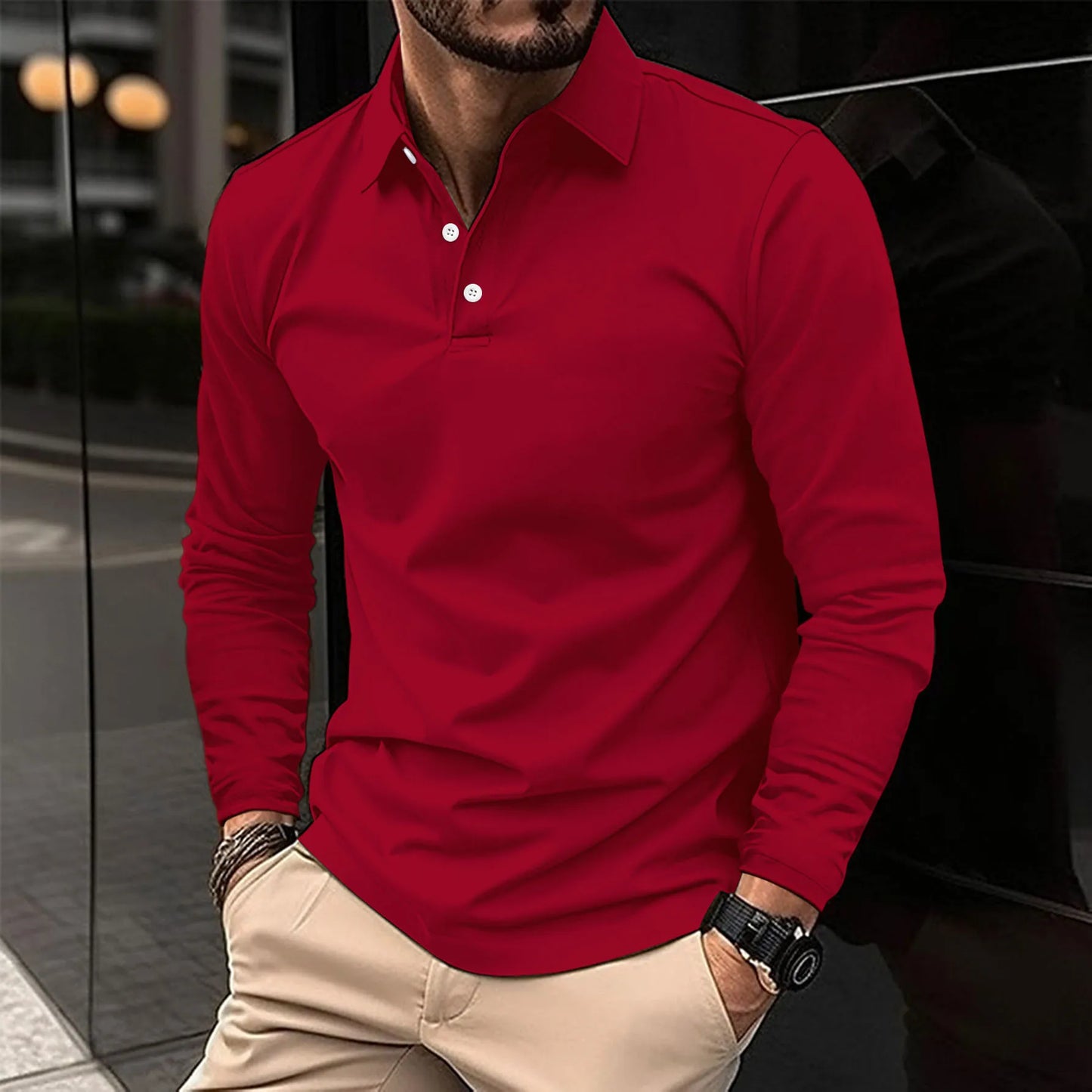 Polo-Shirt - Herren Poloshirt mit Kragen und langen Ärmeln