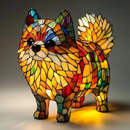 Colorful Stained Glass Dog Table Lamp – Cute Decorative Lighting