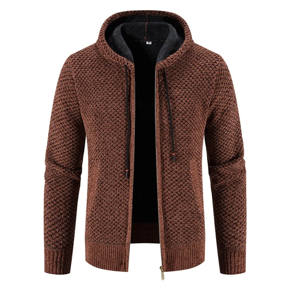 Herren Strickjacke – Fleecegefütterte Winterjacke mit Reißverschluss