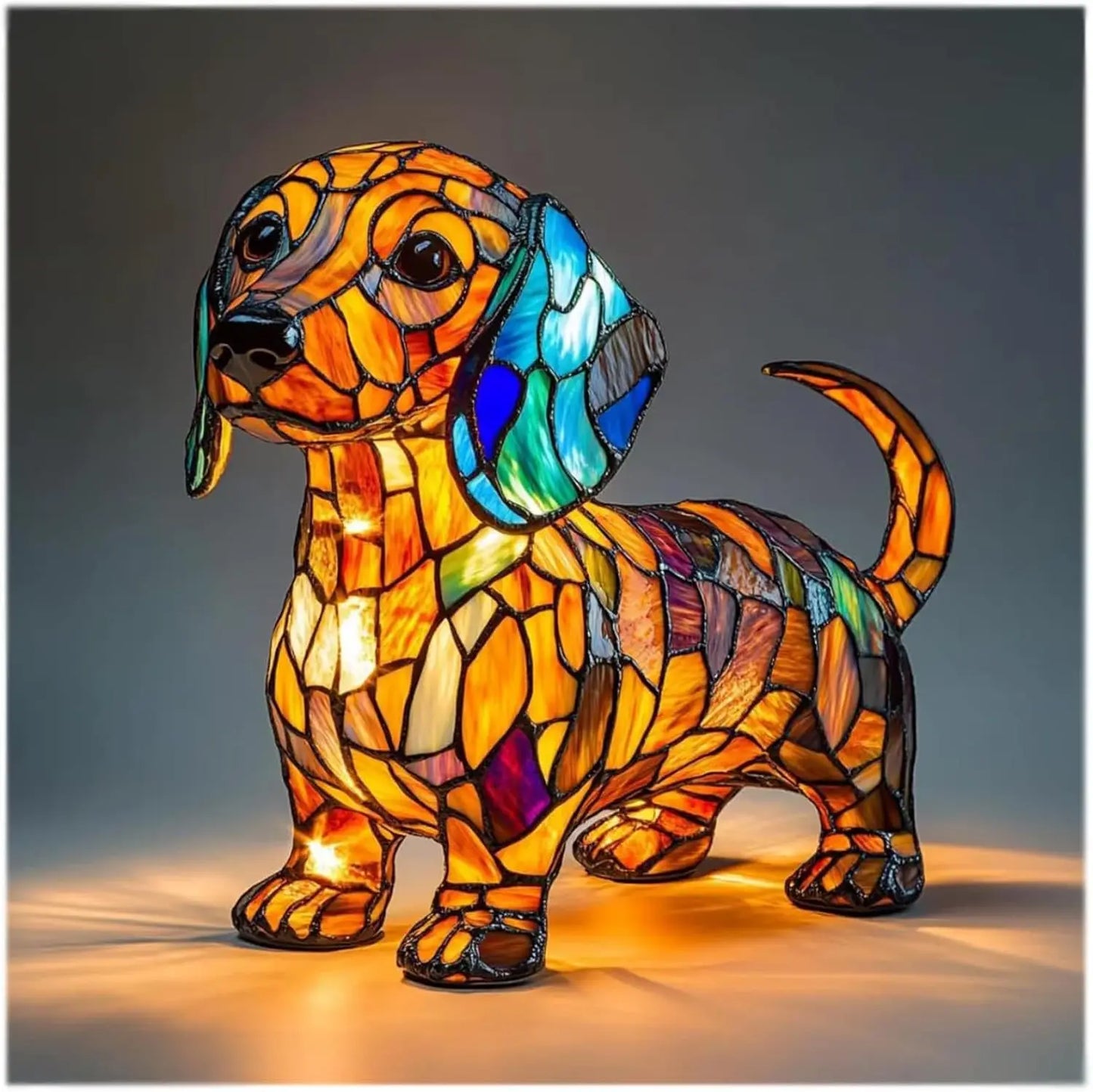 Colorful Stained Glass Dog Table Lamp – Cute Decorative Lighting