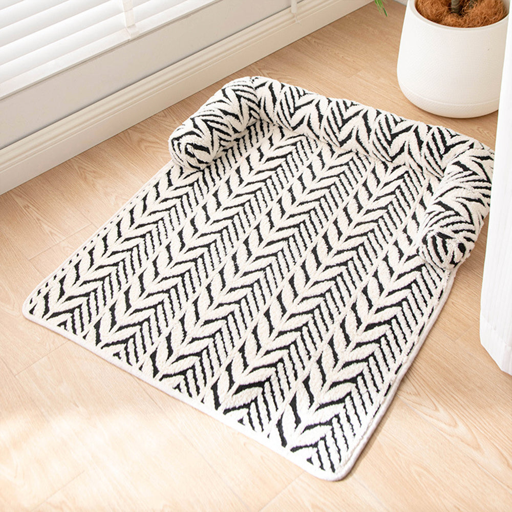 Tapis de couchage antidérapant en peluche jacquard à feuilles pour chiens et chats