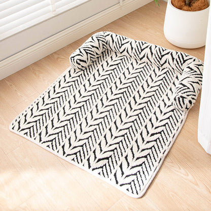 Tapis de couchage antidérapant en peluche jacquard à feuilles pour chiens et chats