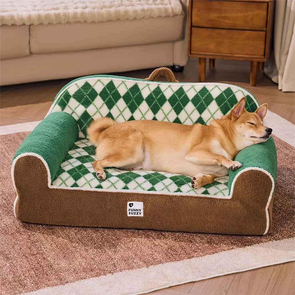 Canapé-lit orthopédique pour chien et chat - Sherpa matelassé en losanges, couleur pin cacao