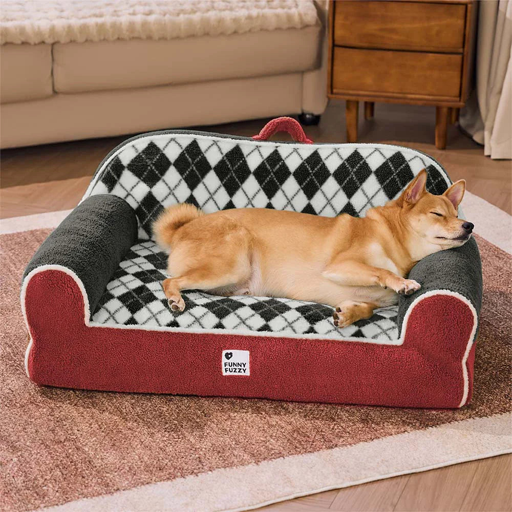 Canapé-lit orthopédique pour chien et chat - Sherpa matelassé en losanges, couleur pin cacao