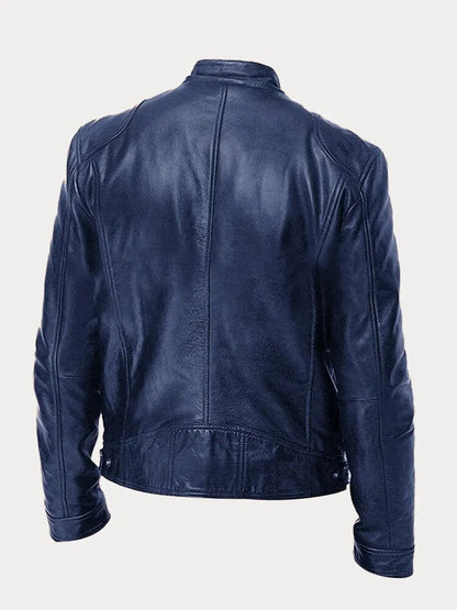 Lederjacke - Veste de motard en cuir zippée pour hommes coupe slim