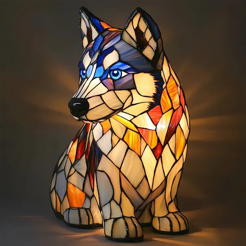 Colorful Stained Glass Dog Table Lamp – Cute Decorative Lighting