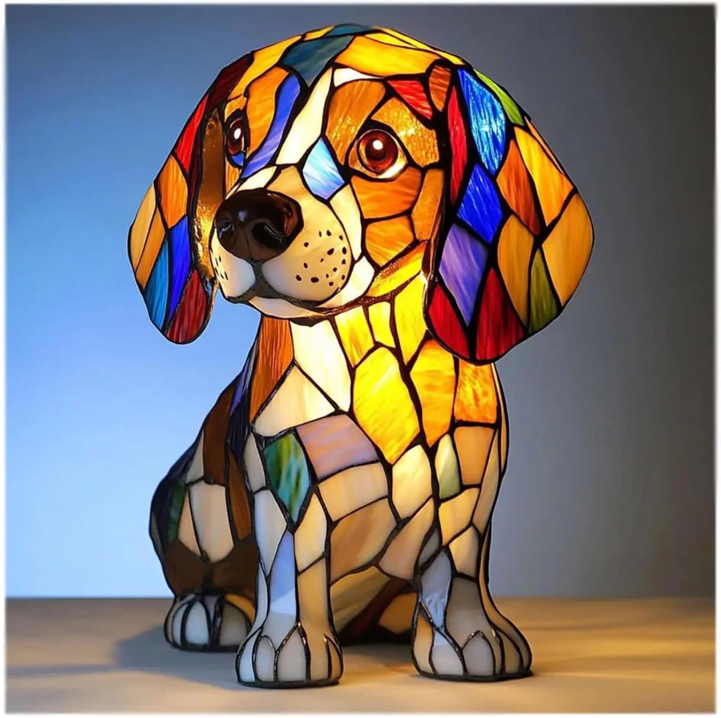 Colorful Stained Glass Dog Table Lamp – Cute Decorative Lighting