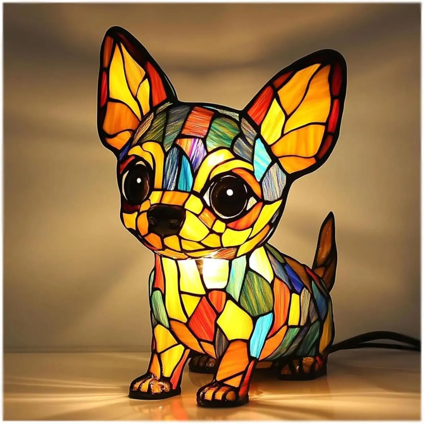 Colorful Stained Glass Dog Table Lamp – Cute Decorative Lighting