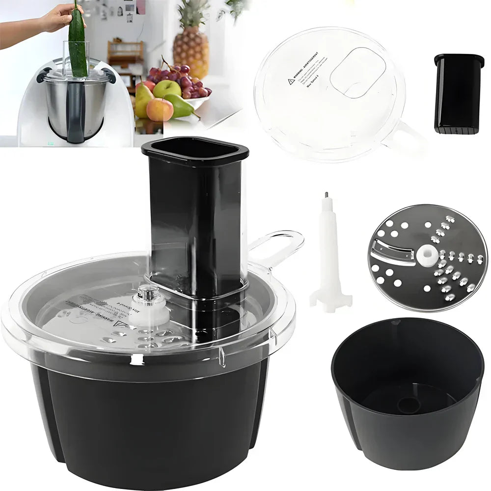 MixWerk Thermomix Schneide-Set für TM6 & TM5 | Gemüseschneider & Käse-Reibe | Schneideaufsatz für Radieschen & Süßkartoffeln | Zubehör mit Behälter