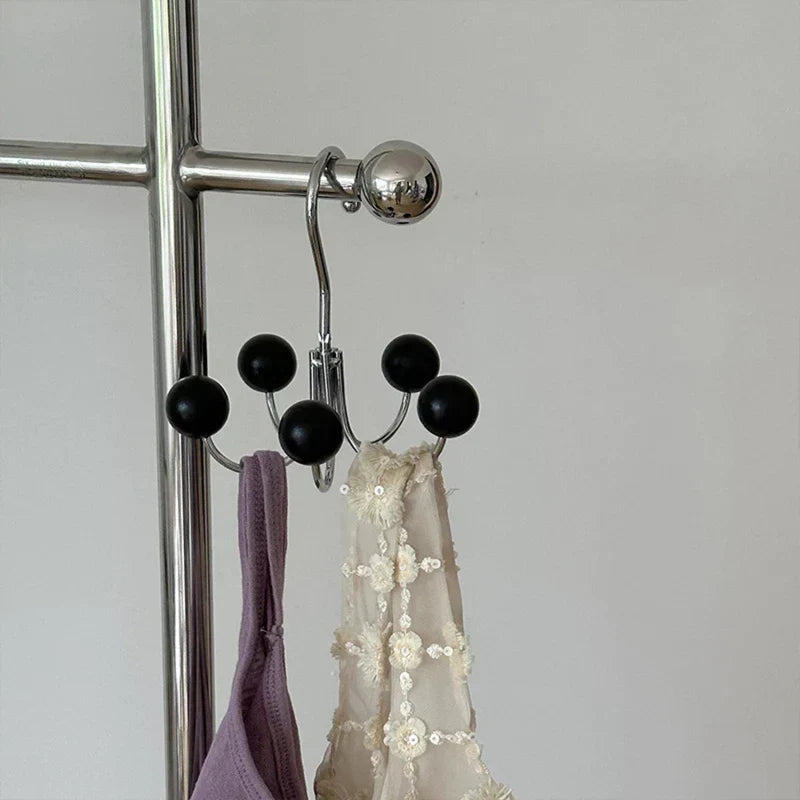 Crochet mural rotatif avec boules en bois - Solution de rangement décorative