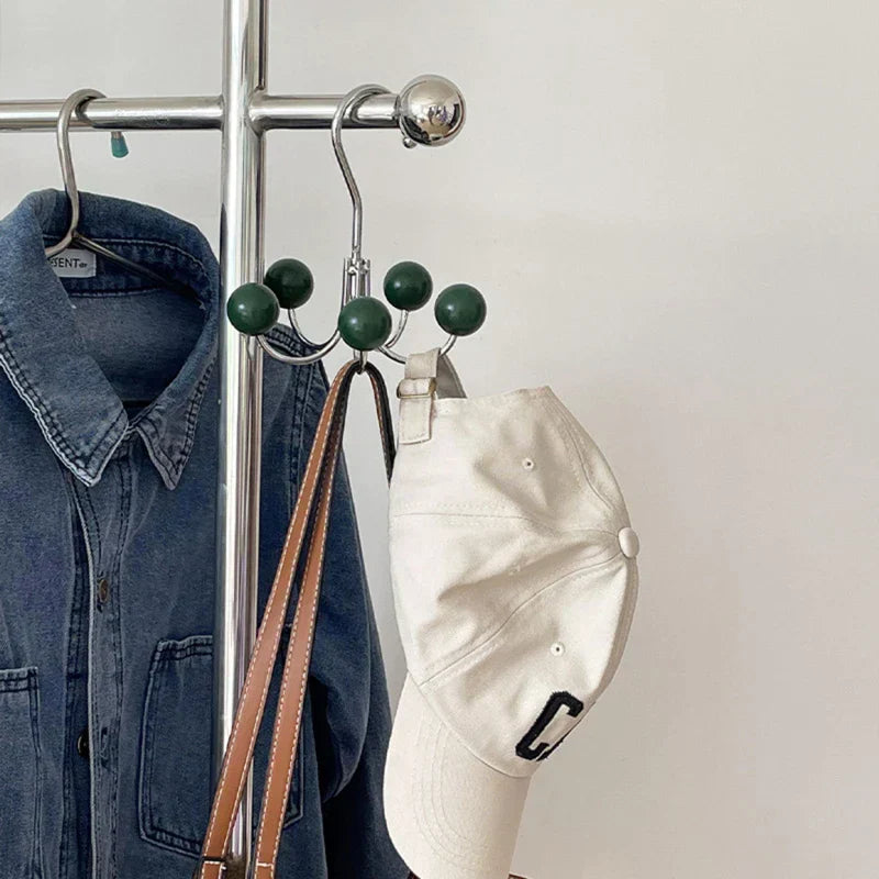 Crochet mural rotatif avec boules en bois - Solution de rangement décorative