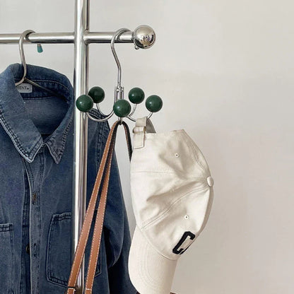 Crochet mural rotatif avec boules en bois - Solution de rangement décorative