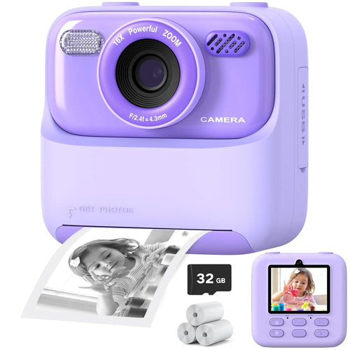 Appareil photo instantané pour enfants avec impression photo HD et carte mémoire de 32 Go