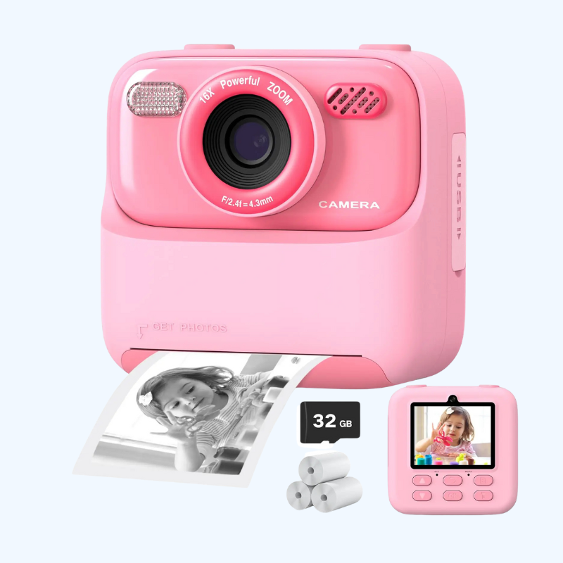 Appareil photo instantané pour enfants avec impression photo HD et carte mémoire de 32 Go