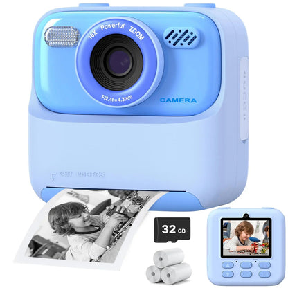 Appareil photo instantané pour enfants avec impression photo HD et carte mémoire de 32 Go