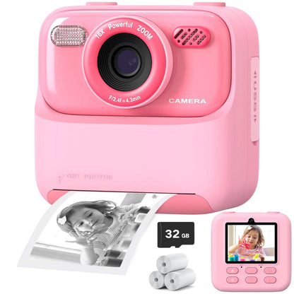 Appareil photo instantané pour enfants avec impression photo HD et carte mémoire de 32 Go
